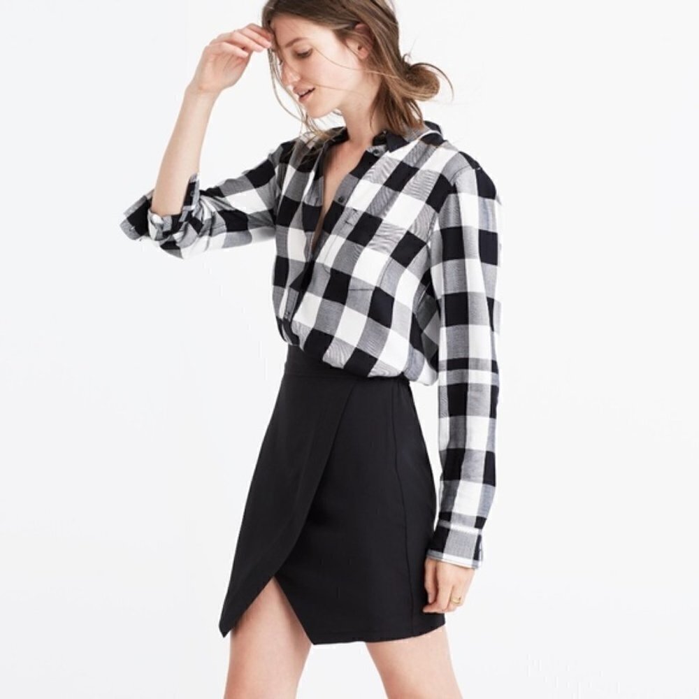 Madewell Black Parkway Silk Faux Wrap Mini Skirt XXS